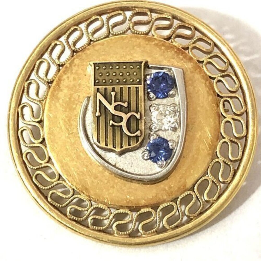 Vintage NSC 1/20 12k GF Diamond and Sapphire Brooch 1”